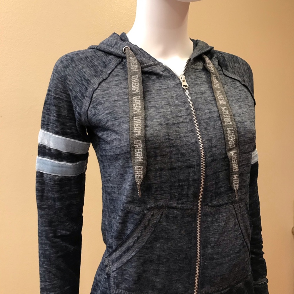 No Boundaries Burnout Hoodie Jacket Womens Junior Size XS Blue Varsity Stripe - Picture 5 of 15